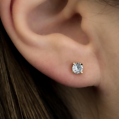 Earring single with white zircon in gold silver 925 0,4 cm