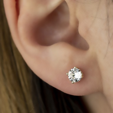 Earring single with white zircon in gold silver 925 0,5 cm