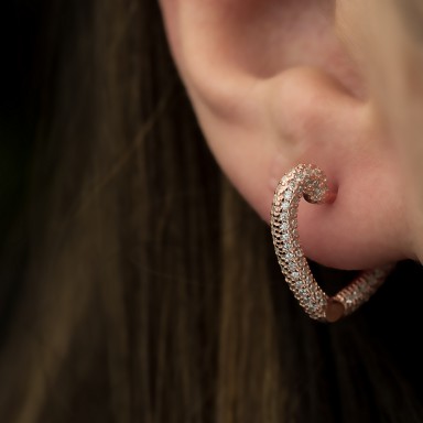 Pair of 925 silver plated pink heart earrings with zircons