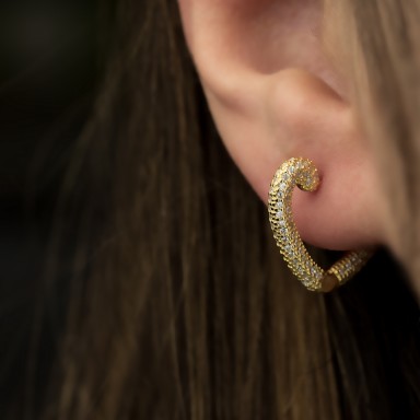 Pair of 925 silver plated yellow heart earrings with zircons