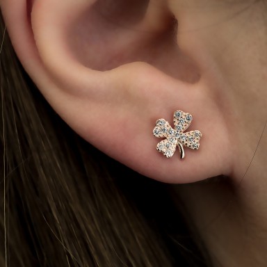 Single four-leaf clover earring in 925 silver with zircon