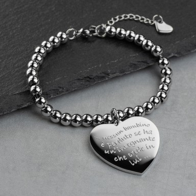Heart teacher bracelet with stainless steel beads