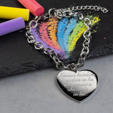Teachers bracelet with chain with hanging heart