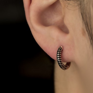 Cerchietto singolo 14 mm argento 925 oro rosa con zirconi neri