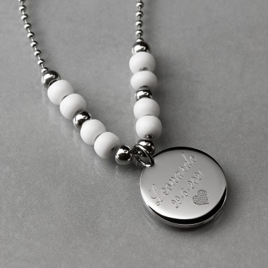Round necklace in stainless steel with white pearl