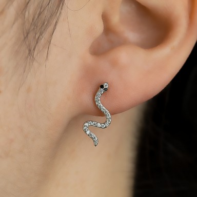 Single snake earring in 925 silver with zircon