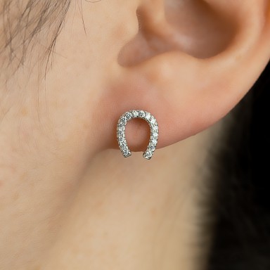Single Horseshoe earring in 925 silver with zircon