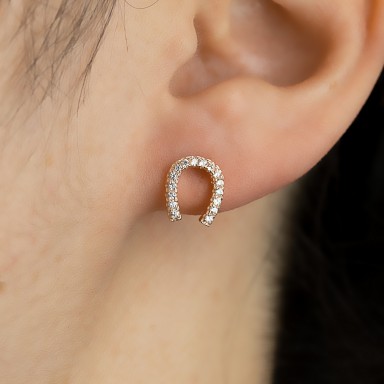Single Horseshoe earring in 925 silver with zircon