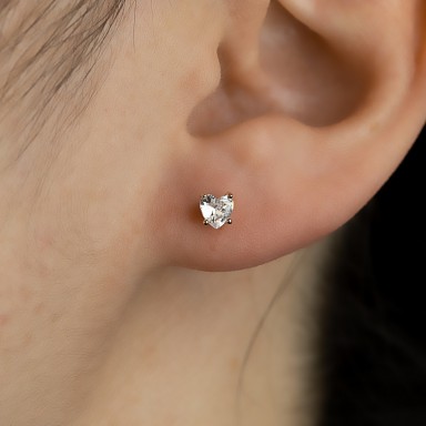 Single lobe earring 925 silver heart with white zircon