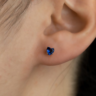 Orecchino lobo singolo argento 925 con micro cuore con zircone blu