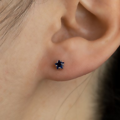 Orecchino singolo argento 925 con micro stella con zircone blu