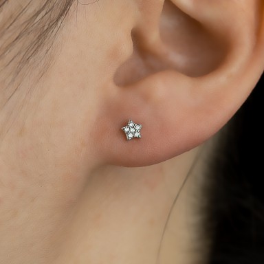 Rhodium-plated 925 silver micro star earring with white zircons