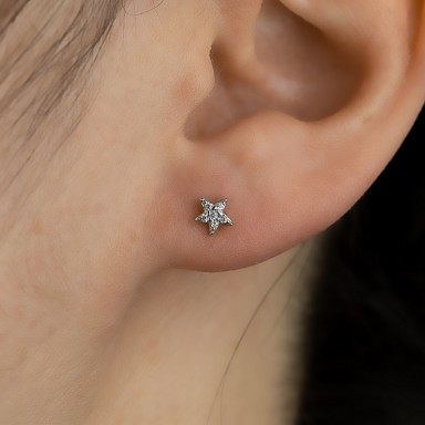 Rhodium-plated 925 silver micro star earring with white zircons