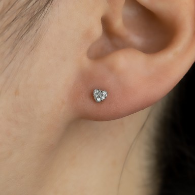 Rhodium-plated 925 silver micro heart earring with white zircons