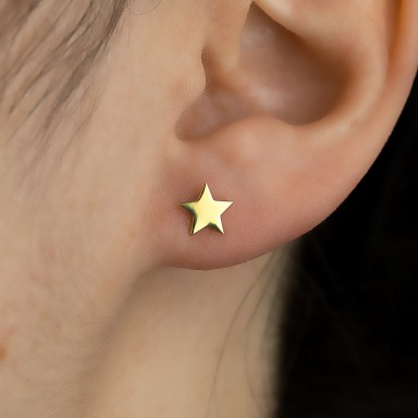 Single lobe earring 925 silver gold smooth star