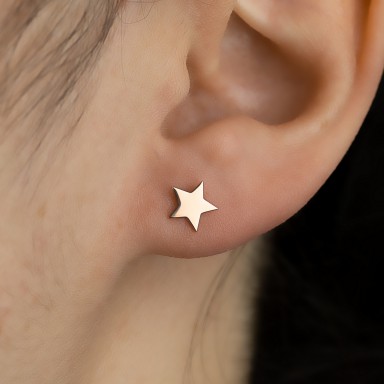 Single lobe earring 925 silver pink gold smooth star