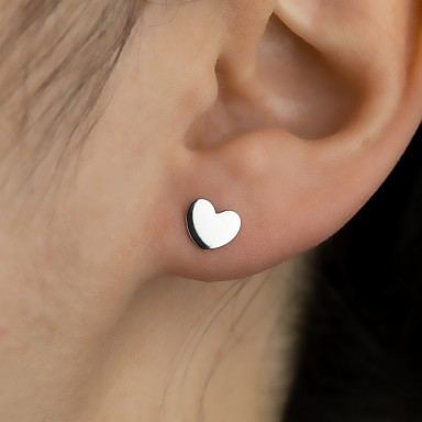 Single lobe earring 925 silver smooth heart