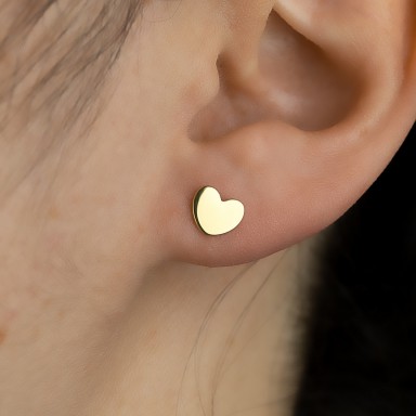 Single lobe earring 925 silver gold smooth heart