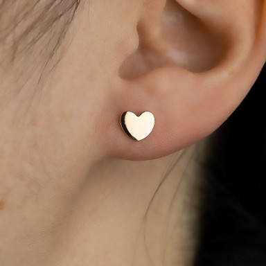 Single lobe earring 925 silver pink gold smooth heart
