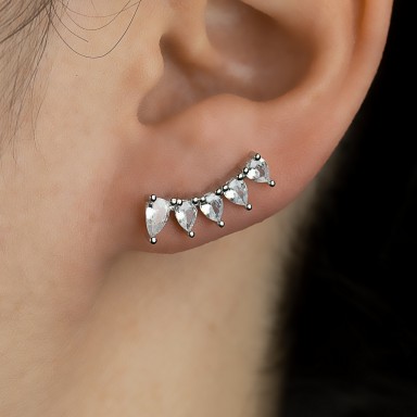 Single lobe earring 925 silver rhodium