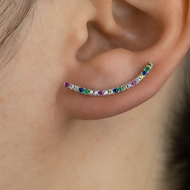 Single lobe earring 925 silver rhodium