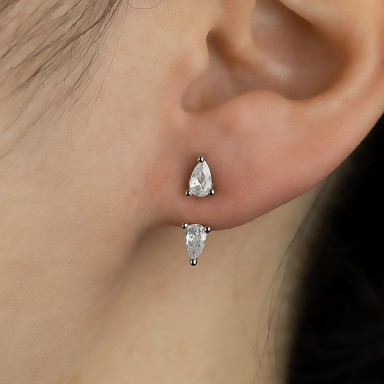 Single lobe earring 925 silver rhodium