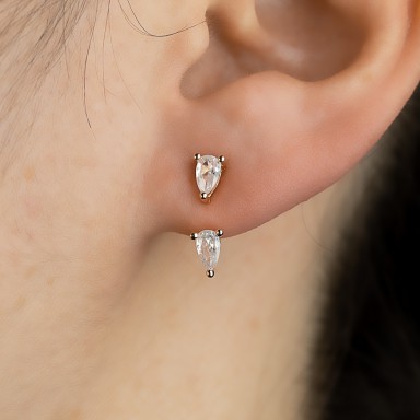 Single lobe earring 925 silver gold pink