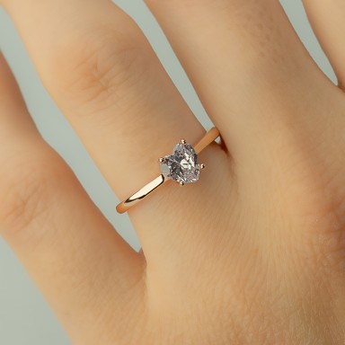 Adjustable heart ring in 925 silver rose gold plated white stone