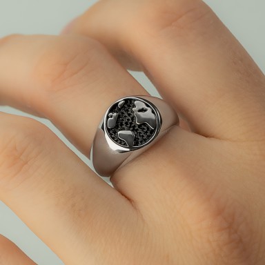 World map ring in silver 925