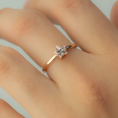 Adjustable star ring in 925 silver rose gold plated white stone