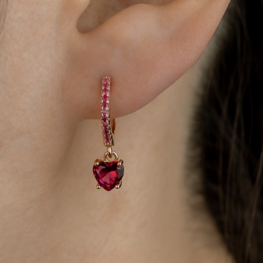 Cerchietto singolo argento 925 rosa con cuore con zircone fuxia