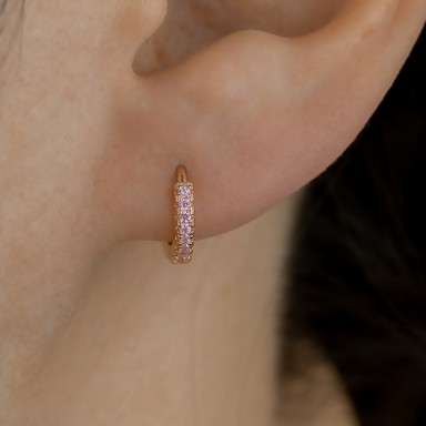 Cerchietto singolo 12 mm argento 925 placcato oro rosa con zirconi rosa