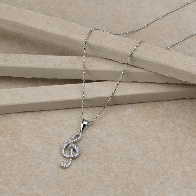 Musical violin key necklace in 925 silver with zircons