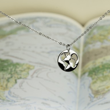 "Around the world" world necklace in stainless steel