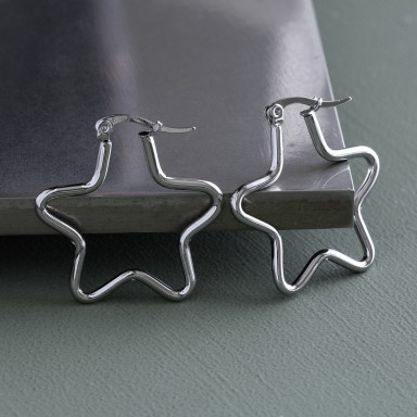 Pair of star-shaped earrings in stainless steel