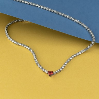 Stainless steel necklace with white heart-shaped zircons