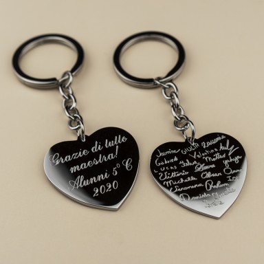 Keychain with autographed signatures in stainless steel