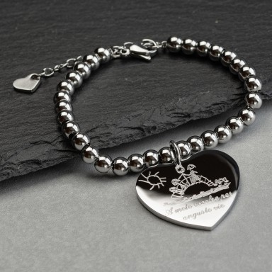 Heart teacher bracelet with stainless steel beads