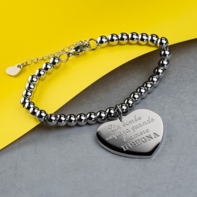 Heart teacher bracelet with stainless steel beads