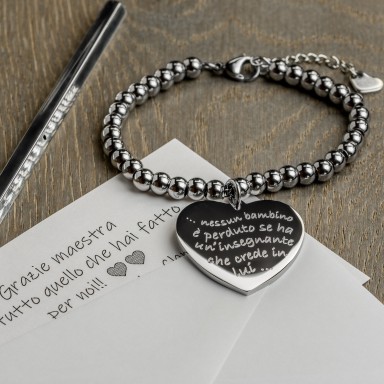 Heart teacher bracelet with stainless steel beads