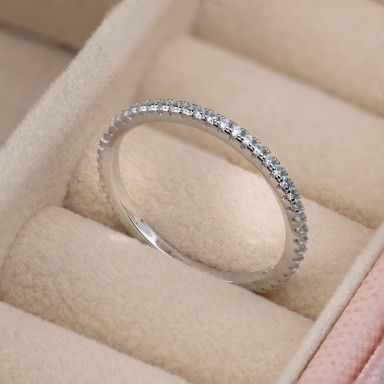 925 rhodium-plated silver ring with white zircons
