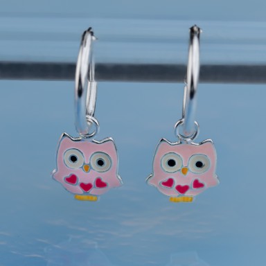 Pair of pink owl earrings in 925 silver