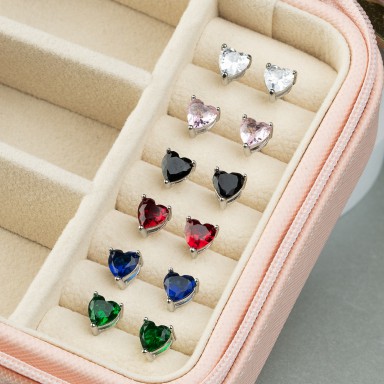 Coppia di orecchini cuore colorato in acciaio inox