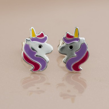 Pair of pourple unicorn earrings in 925 silver
