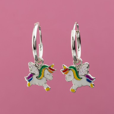 Pair of hoops with unicorn earrings in 925 silver