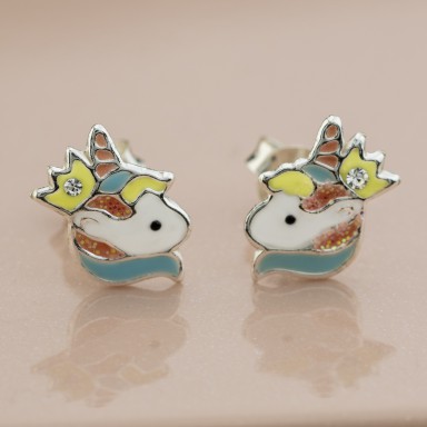 Pair of king unicorn earrings in 925 silver