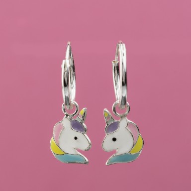 Pair of hoops with unicorn earrings in 925 silver