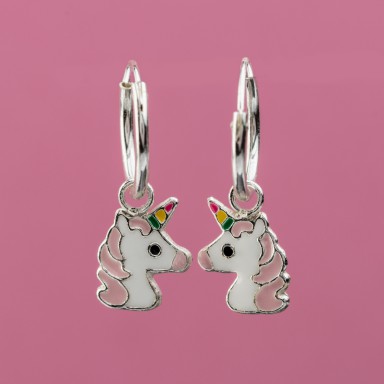 Coppia di orecchini cerchietto unicorno rosa in argento 925