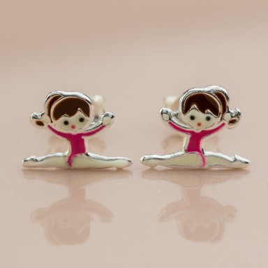 Pair of 925 silver gymnast fuchsia earrings