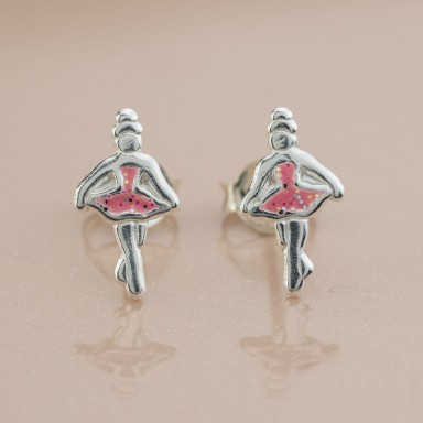 Coppia di orecchini ballerina rosa in argento 925